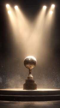 Football Trophy Under Spotlight on Dark Stage