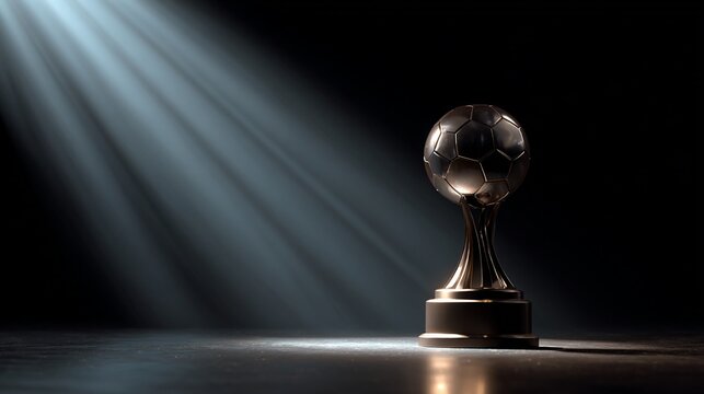 Football Trophy Under Spotlight on Dark Stage