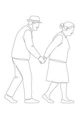 line drawing of old couple holding hands