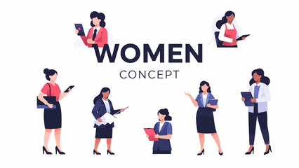 Professional women in business attire are working diligently in various roles