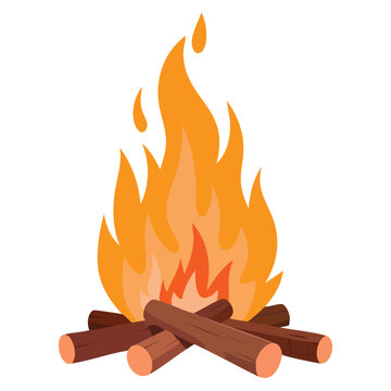 Vector illustration of burning bonfire with wood cartoon style perfect for outdoor picnic nature camping forest adventure or cozy themed artwork