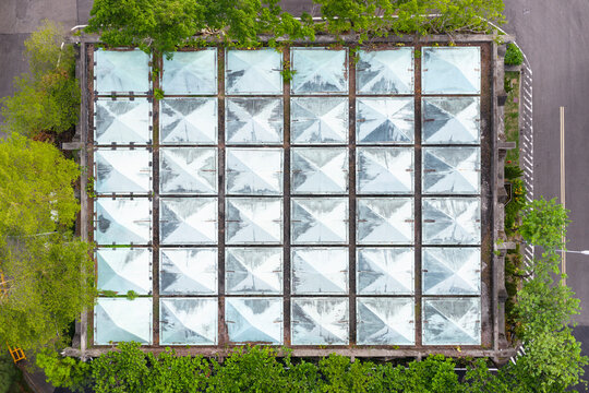 Aerial View of Sewage Treatment Plant with Pyramid Glass Panels 