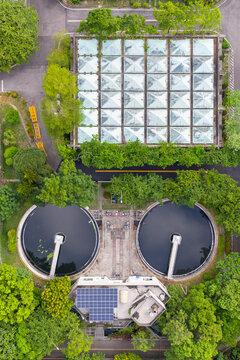 Aerial Wastewater Treatment Plant Glass Roof Solar Panels Greene