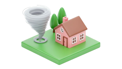 Cartoon Tornado Approaching a House