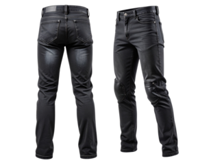 Black Motorcycle Jeans, Angled Side View, Modern Rider Style, Isolated on Transparent Background (2)