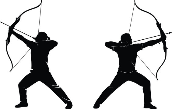Archers in action silhouette illustration