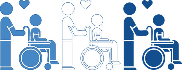 People with disabilities and caregivers in a supportive and caring environment with hearts