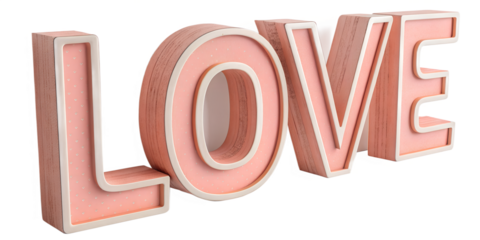 3d pink love text isolated on transparent background