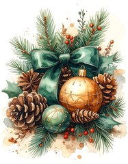Watercolor Christmas decoration arrangement