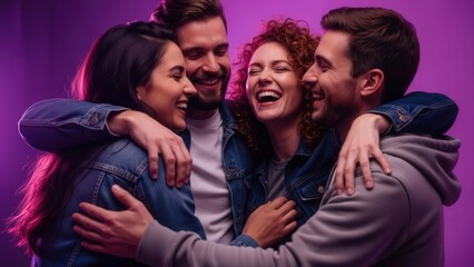 Obraz premium Group of Friends Hugging and Laughing.