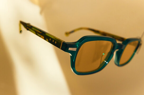 Detail of a yellow lens from blue light blocking glasses