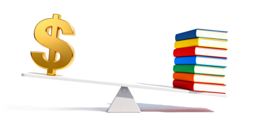 Dollar Sign vs Books on Seesaw Balance