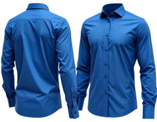 Blue Long Sleeve Shirt, Angled Side View, Modern Slim Fit Style, Isolated on Transparent Background