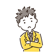 考え事をして首をかしげている男子学生／シンプルカラー／単品