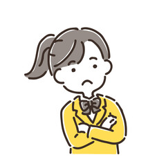 考え事をして首をかしげている女子学生／シンプルカラー／単品