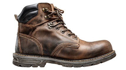 Brown leather work boot with laces and a sturdy sole providing protection and durability for demanding jobs