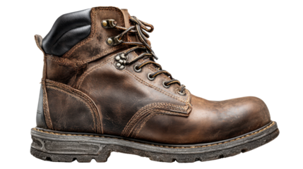 Brown leather work boot with laces and a sturdy sole providing protection and durability for demanding jobs