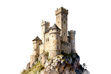 Obraz premium A Stone Castle on a Rocky Cliff with Turrets