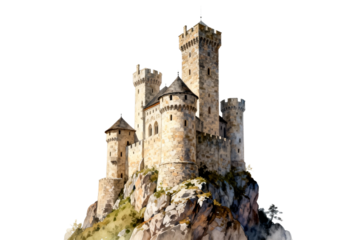 A Stone Castle on a Rocky Cliff with Turrets