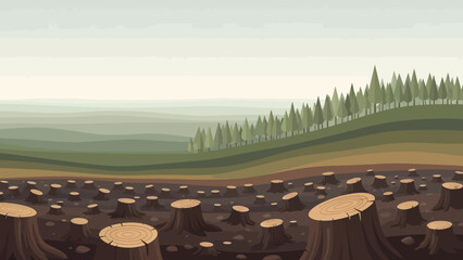 Deforestation: A stark depiction of deforestation, showcasing a landscape scarred by the absence of trees.