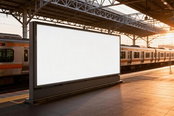 Train station billboard and train