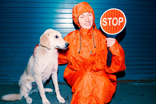 Woman with Dog Outside