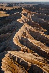 A drone shot highlighting the contours of the badlands ridge