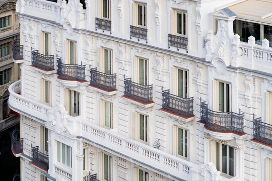 White stylish elegant building facade in Madrid