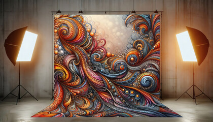 Fotostudio-Aufbau mit Lampe und Hintergrund in fraktalem Design
