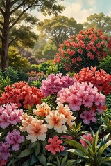 A vibrant display of blooming azaleas in a garden