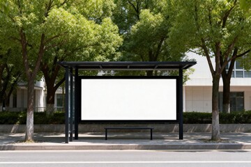 Bus stop with blank billboard