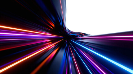 Abstract Neon Light Streaks on White Background