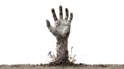 Zombie hand emerging from dirt, symbolizing death, resurrection, and halloween horror concepts