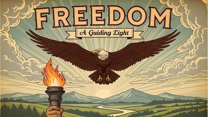 Freedom a guiding light symbolic eagle torch landscape