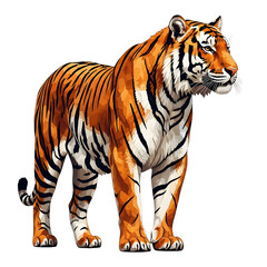 Fototapeta premium Tiger standing majestically isolated on transparent background