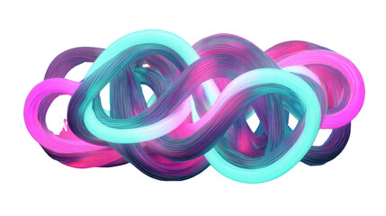 Abstract intertwined fluid paint ribbons creating a vibrant knot shape on transparent background