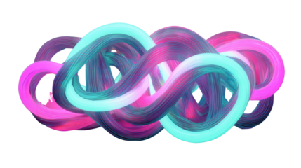 Abstract intertwined fluid paint ribbons creating a vibrant knot shape on transparent background