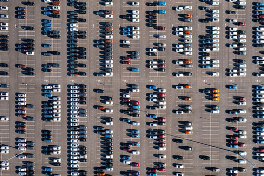 Busy Parking Lot Filled With Cars During a Sunny Day