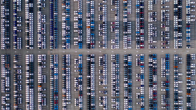 Car Factory Parking Lot - Aerial View