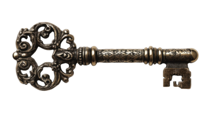 Ornate skeleton key unlocking secrets and success, representing solution, discovery, and access concept