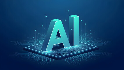 Artificial intelligence concept with 3d ai letters on a futuristic circuit board