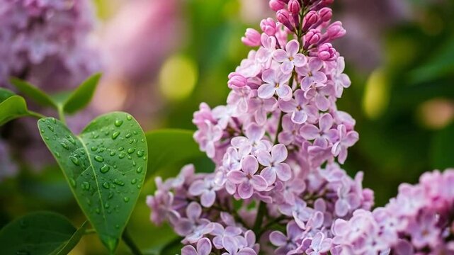 Close up of beautiful blooming lilac flowers in soft sunlight.