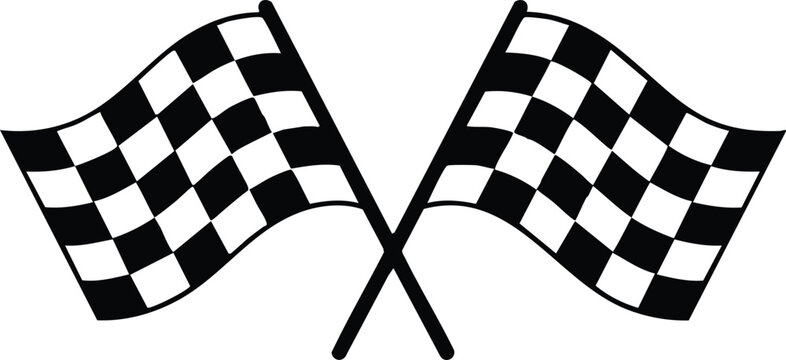 Racing Finish Line Symbol, Crossed Checkered Racing Flags, vector, illustration, silhouette