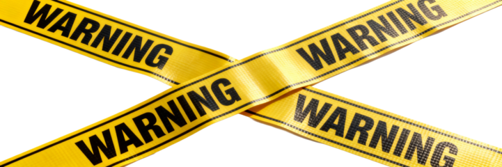 Crossed Yellow Warning Tapes with Warning Text