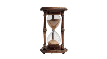 Hourglass with sand falling, symbolizing the passing of time, countdown, and deadlines, on transparent background