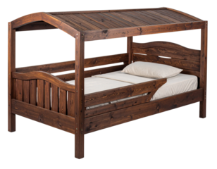 Dark Brown Wooden Camp Bed, Angled Perspective, Rustic Outdoor Style, Isolated on Transparent Background (2)