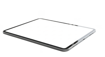 Modern tablet device with blank screen ready for content display and design mockups transparent background black background