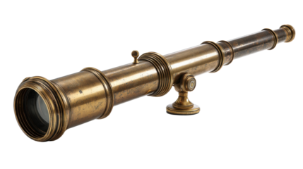 Vintage brass reflecting telescope on a stand, exploring science, discovery, astronomy, and history, transparent background