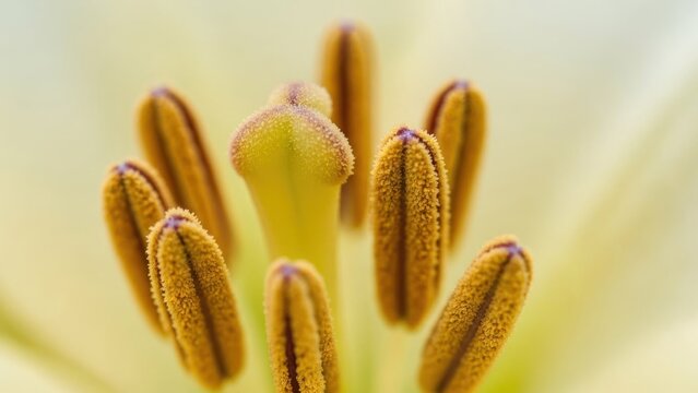 A close-up of a yellow lily with visible stamens and pistils. - Powered by Adobe