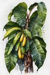 Banana leaves with dew drops early in the morning